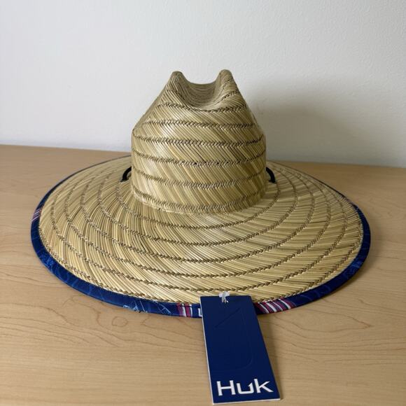 Huk Fishing Fish and Flags Straw Hat NWT One Size Fits Most Beach 4th of July - Picture 8 of 9